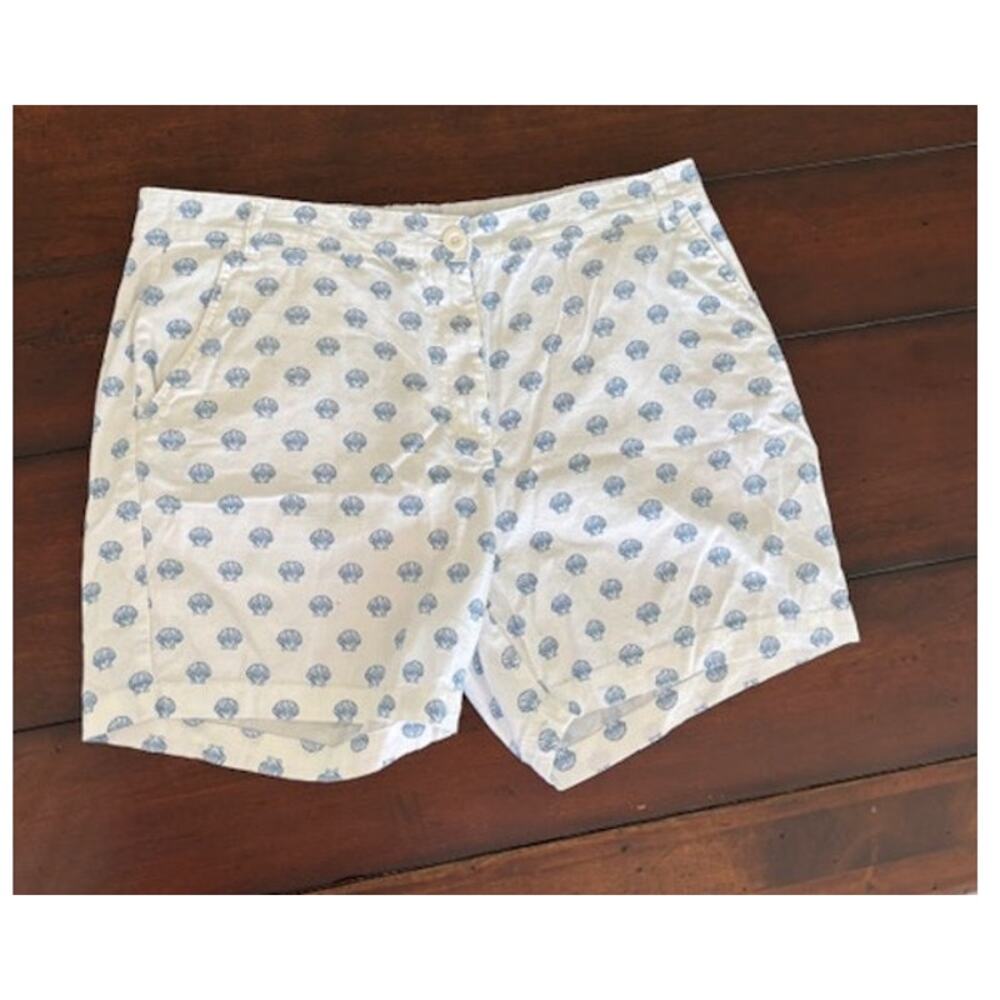 Caribbean Joe Size 14 Women's White Cotton Shorts w/‎ Blue Seashells